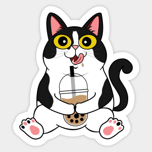 I Love Boba Cat | Tuxedo Cat Sticker